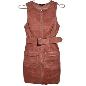 FOREVER 21 Pink Suede Sleeveless Belted Mini Zip Dress Size S